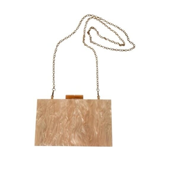 Acrylic Clutch Bag with Removable Chain Shoulder Strap Peach and Gold - Picture 3 of 9